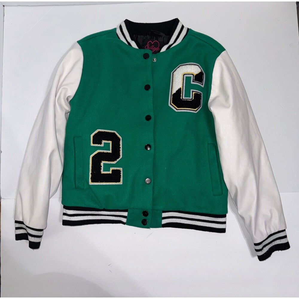 Chillipop Girl’s woolen Varsity letter jacket,
streatwear, green jacket sz 10/12